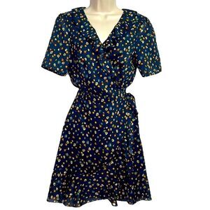 Once Upon A Time Navy floral ruffled wrap dress